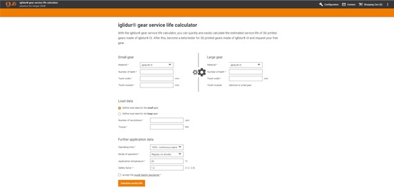 Service life calculator for 3D printed gears